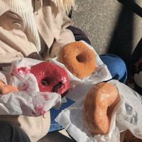 The three vegan doughnuts at Dough Doughnuts - Rockefeller in New York City