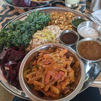 Platter with soy curls Tikka masala at The Sudra in Beaverton