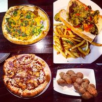 vegan hash pizza. BBQ ";chicken"; pizza. Cheese steak sandwich. cinnamon doughnut  at Johnny Rads in Baltimore