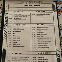 Menu at TerraZen Centre in Amsterdam
