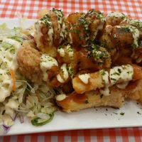 Plant chicken with chips. at TerraZen Centre in Amsterdam