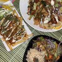 Looks so good! Left is the Chicken and chips: special fries and crispy chicken.   at TerraZen Centre in Amsterdam