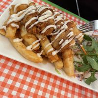 “Chicken” and chips  at TerraZen Centre in Amsterdam