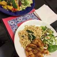 Jamaican plate and gyoza plate at TerraZen Centre in Amsterdam