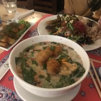 Spring rolls, home made ramen and the vegan plate at TerraZen Centre in Amsterdam