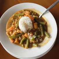 Vegan curry, I asked for normal rice instead of cauliflower rice   at The Big Pub  in Malanda