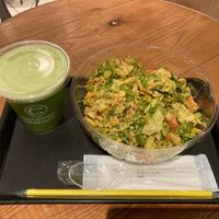 Spicy Korean Chicken (vegan) plus soy latte at Chopped Salad Day Nagoya in Nagoya
