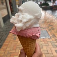 Lemon and lime plus strawberry flavour at Rollickin Gelato Cafe in Christchurch