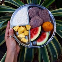 Idli and coconut chutney for breakfast   at Sadhana Forest Seva Kitchen in Auroville
