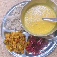rice, salada, soup,  at Sadhana Forest Seva Kitchen in Auroville