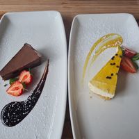 Lovely vegan cheesecake and dark chocolate cake. at The Fat Seagull in Tenby