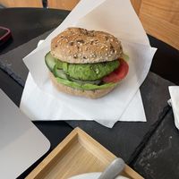 Vegan avocado bagel  at Robert Capa Café in Budapest