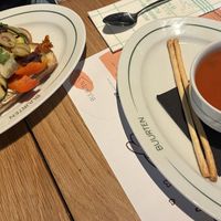 Groentetuintje and tomato soup: both very good  at Buurten in de Fabriek in Utrecht