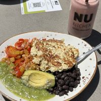 Cowboy tofu scramble and almond milk smoothie. Yum!   at NU Kitchen in Newburyport