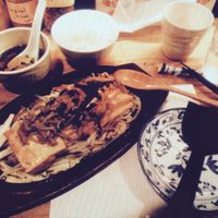 Tofu with sprouts and a mushroom sauce and rice and a soup as an appetizer at Heianraku (Reservation only) in Takayama
