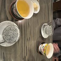 Soy sesame pudding with tea  at Heianraku in Takayama