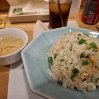 Fried rice with tofu and small bowl of soup at Heianraku in Takayama