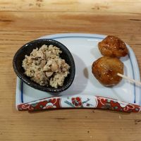 The appetizers - Koroimo + tofu mix with vege at Heianraku in Takayama