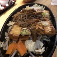 Grilled tofu with mushroom sauce  at Heianraku in Takayama