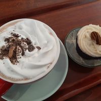 Hot chocolate and carrot cupcake at Valkyrjan Bistro & Bar in Reykjavik