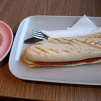 Tofurkey ham, cheese and aioli sandwich. Vegan choc chip cookie at Valkyrjan Bistro & Bar in Reykjavik