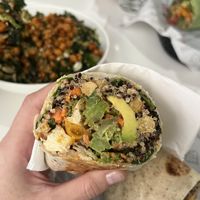 Delicious! I ordered the wrap and asked to add the marinated tofu to it, and it was just perfect.   at Pink Carrot in Boston