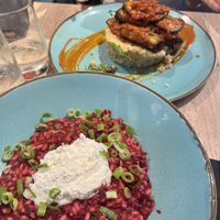 Beetroot risotto and couscous with eggplantt   at BAZA Food & Bar in Split