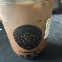 Chocolate latte with oat milk and black pearl bobas.  at Oishii Tea in Brampton