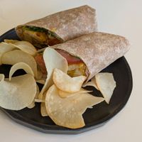 Crunchy tofu wrap with chips at Cosmos Grocery Cafe in Seoul
