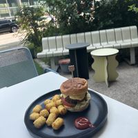 Vegan cheeseburger (ask for tots extra crispy)  at Cosmos Grocery Cafe in Seoul
