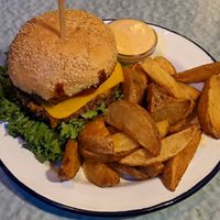 Burger with the homemade bean patty at EmmaPea Vegan Food and Bar in Berlin