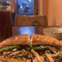 Pate bahn mi and brown rice-bean tea  at CHAYFOOD in Hanoi