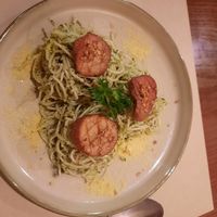 Spaghetti pesto with amazing vegan sausage and vegan parmasion at CHAYFOOD in Hanoi