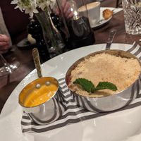Vegan crumble and soy custard at Mossbrook in Eckington