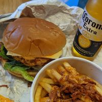 Vegan burger & chips at Fat Hippo in Sheffield