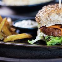 Beyond burger and homemade fries!  at Vegan House in Prague