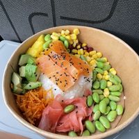 Poke bowl with salmon  at Vegan House in Prague