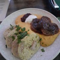 Svičková na smetané (sour cream, cranberry sauce, whipped cream and dumplings) at Vegan House in Prague