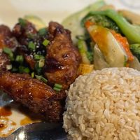 Orange Glazed Veggie Faux Ribs with brown rice at The Pacific Kitchen in Montgomery