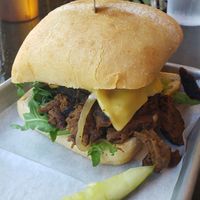 Brisket sandwich with smoked provolone and horseradish aoli (all vegan). at Station No. 3 in St Louis