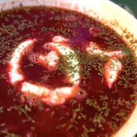 Beet soup  at Loving Hut - Meditation Center in Ulaanbaatar
