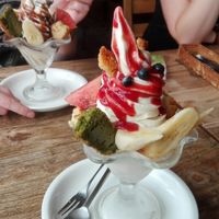 Chocolate and strawberry large soy-cream parfait at Vegans Cafe and Restaurant in Kyoto