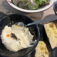 Hummus de garrofon, ensalada y foccacia  at Terra in Valencia
