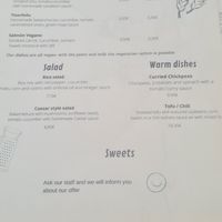 Menu at  Vegigan in Tenerife
