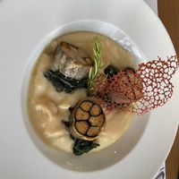 vegan fish with white wine sauce in a cauliflower puree  at The Botanist in Zadar