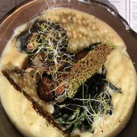 creamed potatoes and cauliflower w vegan seafood and steamed greens  at The Botanist in Zadar