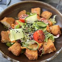 salad with fried “meat” and aioli dressing - as recommended we topped it with a special balsamic acid (awesome)  at The Botanist in Zadar
