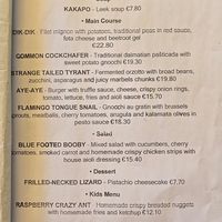 Menu at The Botanist in Zadar