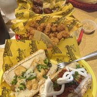 Totcho dog, loaded potato dog, tater tots, and pretzel bites with vegan cheesee  at Dirty Franks Hot Dog Palace in Columbus