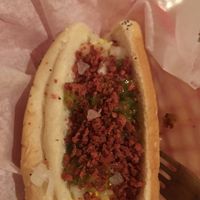 I opted for bacon bits on the all American vegan  at Dirty Franks Hot Dog Palace in Columbus